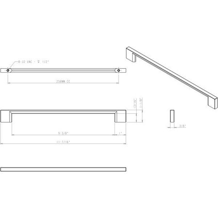 Jeffrey Alexander 256 mm Center-to-Center Polished Chrome Square Sutton Cabinet Bar Pull 635-256PC
